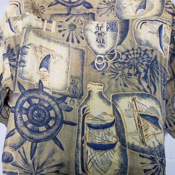 Tommy Bahama Relax Mens Silk Shirt Nautical Tiki Maritime Beach Gold Mens Large - Picture 9 of 11